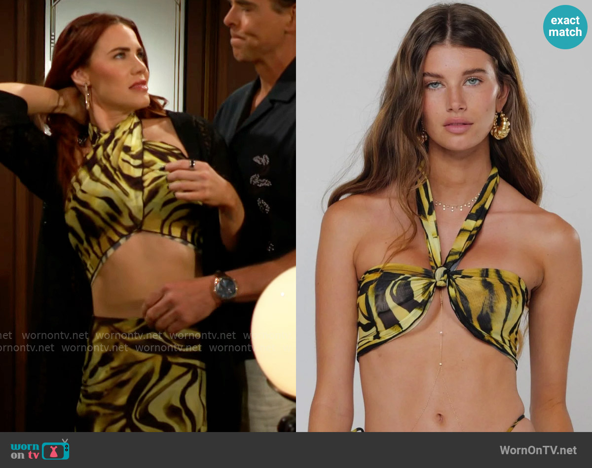 Resa Scarf Top in Lioness worn by Sally Spectra (Courtney Hope) on The Young and the Restless