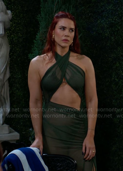 Sally’s green mesh cutout dress on The Young and the Restless