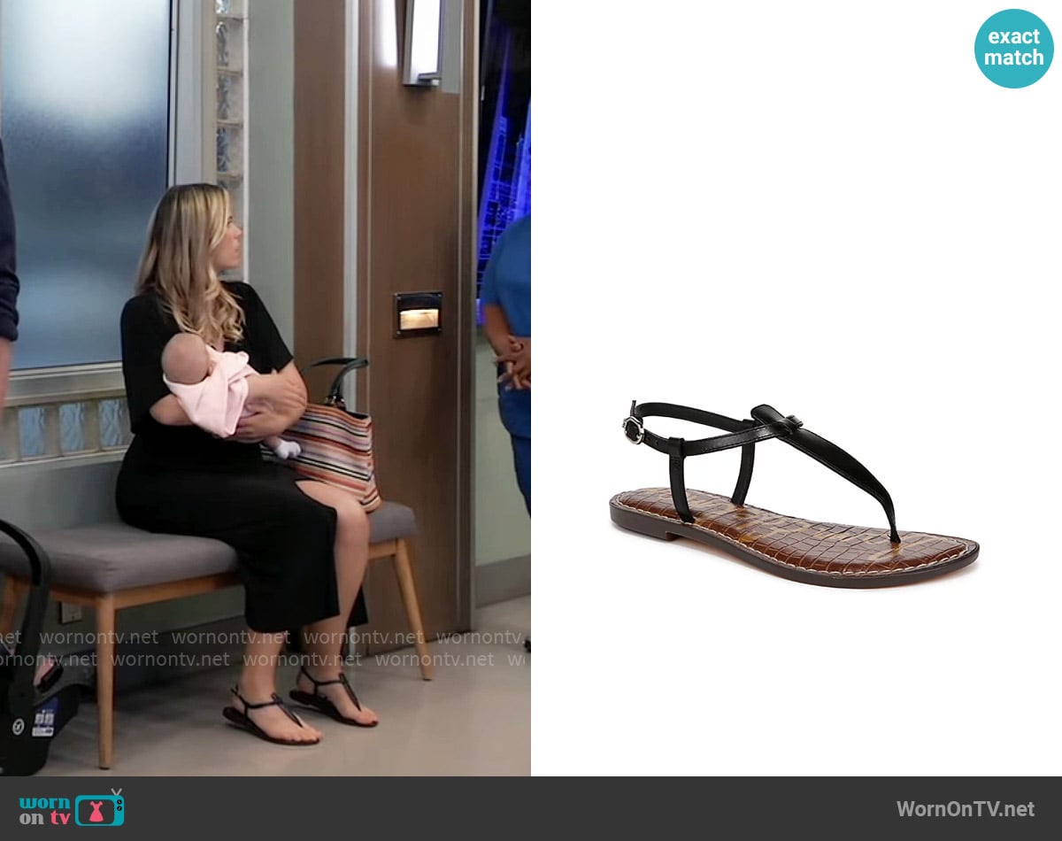 Sam Edelman Gigi Sandal  in Black worn by Sasha Gilmore (Sofia Mattsson) on General Hospital