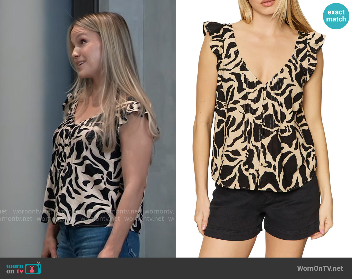 Sanctuary The Time Off Printed Sleeveless Top in Mirage worn by Lulu Spencer (Alexa Havins Bruening) on General Hospital