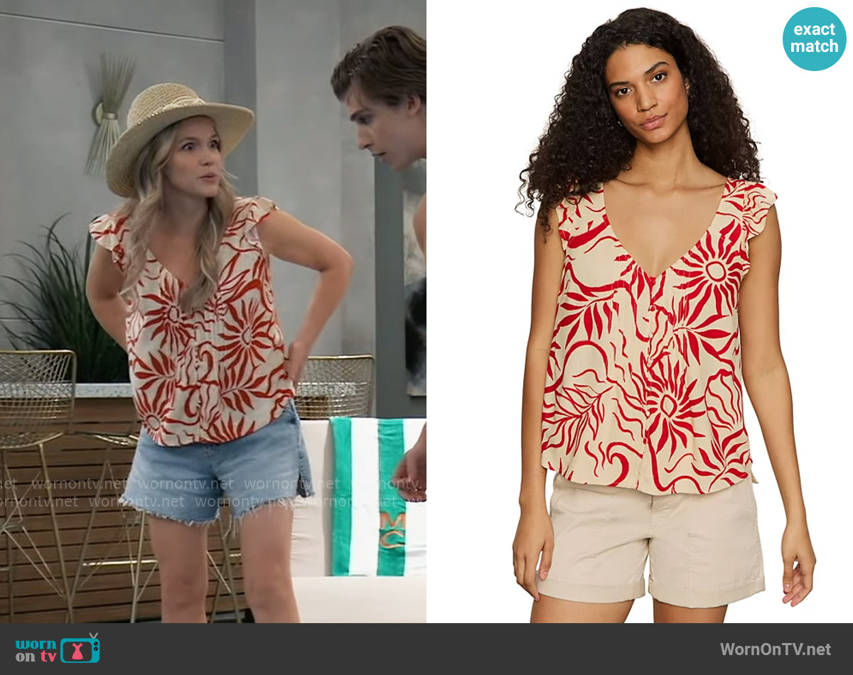 Sanctuary The Time Off Printed Sleeveless Top in Sunny Riviera worn by Lulu Spencer (Alexa Havins Bruening) on General Hospital
