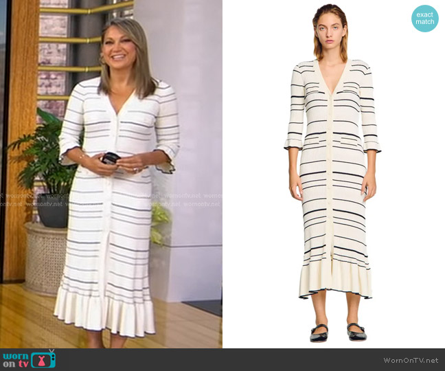 Sandro Striped Knit Maxi Dress in Ecru worn by Ginger Zee on Good Morning America