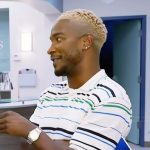Scott’s white striped polo on Access Hollywood