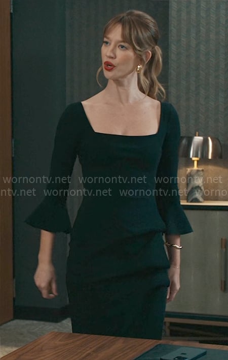 Shae’s black square-neckline dress on Matlock