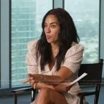 Sharon Carpenter’s lace top and mini skirt on E! News