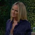 Sharon’s navy button down top and pants set on The Young and the Restless