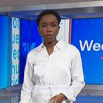 Zinhle’s white stripe asymmetric shirtdress on NBC News Daily