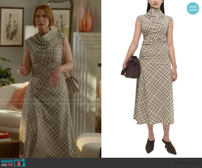 Simkhai Burke Sleeveless Draped Dress worn by Miranda Hobbs (Cynthia Nixon) on And Just Like That