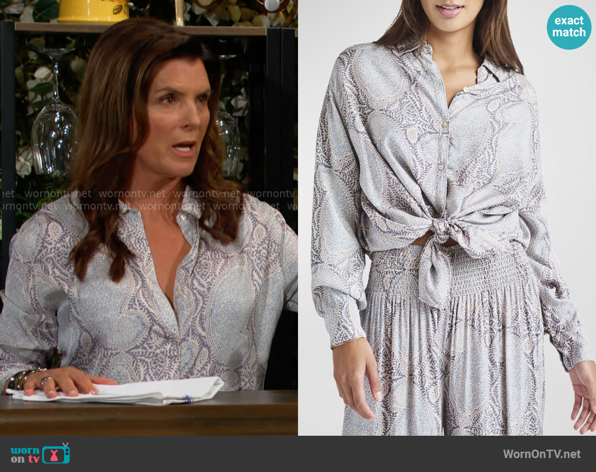Splendid Mackenzie Paisley-Print Button-Front Shirt worn by Sheila Carter (Kimberlin Brown) on The Bold and the Beautiful