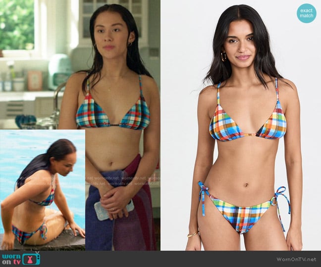 Staud Alexis Triangle Top in Madras Plaid worn by Belly Conklin (Lola Tung) on The Summer I Turned Pretty