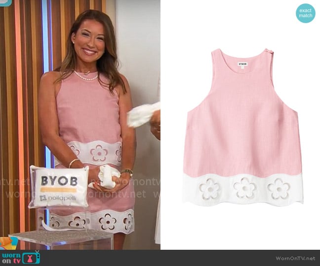 Staud Mika Top in Faded Blush White worn by Courtney Cason on CBS Mornings