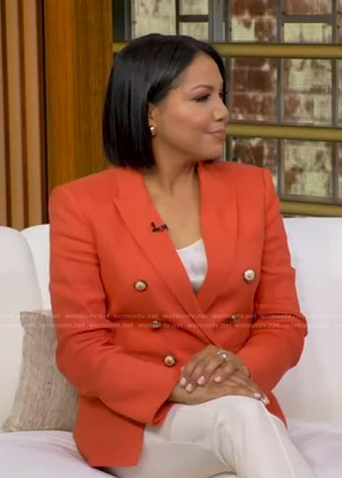 Stephanie’s orange double breasted blazer on Good Morning America