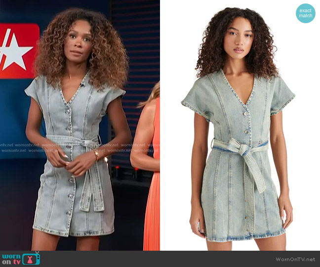 Steve Madden Joelle Belted Denim Minidress in Stone Blue worn by Zuri Hall on Access Hollywood