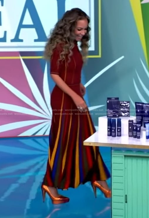 Sunny’s maroon multicolored stripe shirtdress on The View