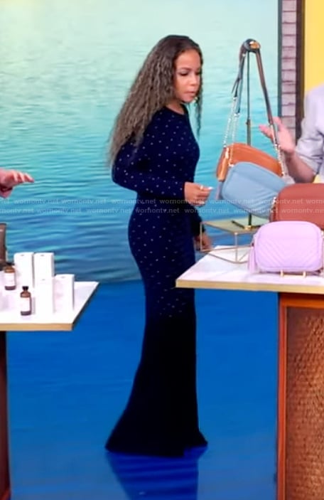 Sunny’s navy embellished long sleeve dress on The View