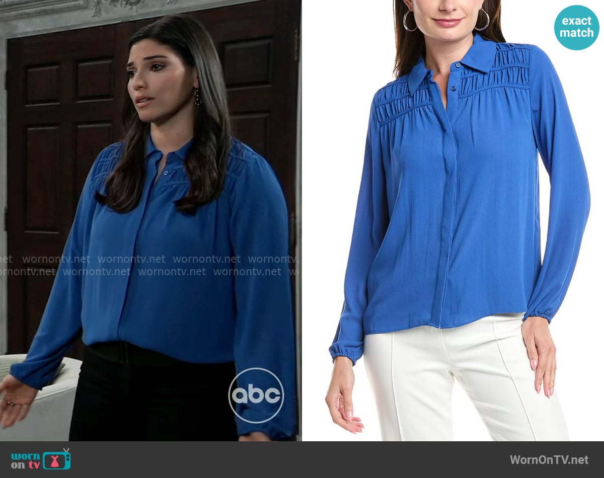 T Tahari Button-Down Blouse worn by Brook Lynn Quartermaine (Amanda Setton) on General Hospital