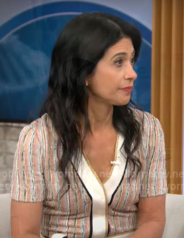 Taraneh Shirazian’s brown printed short sleeve dress on CBS Mornings