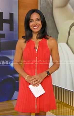 Tara’s red ribbed zip dress on Good Morning America