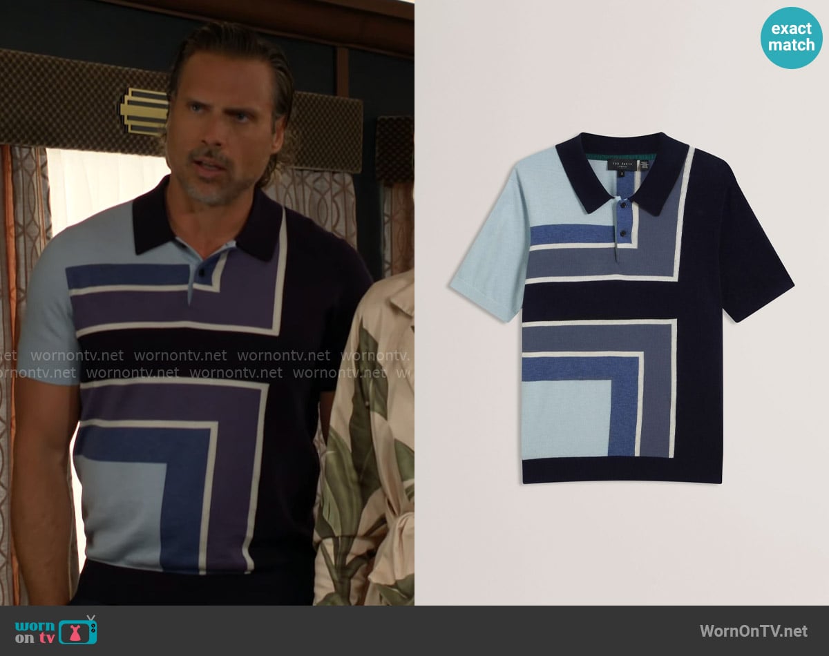 Ted Baker Ralfe Color Block Merino Wool Polo Shirt worn by Nick Newman (Joshua Morrow) on The Young and the Restless