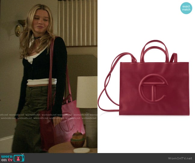 Telfar Medium Shopping Bag in Oxblood worn by Taylor Jewel (Rain Spencer) on The Summer I Turned Pretty