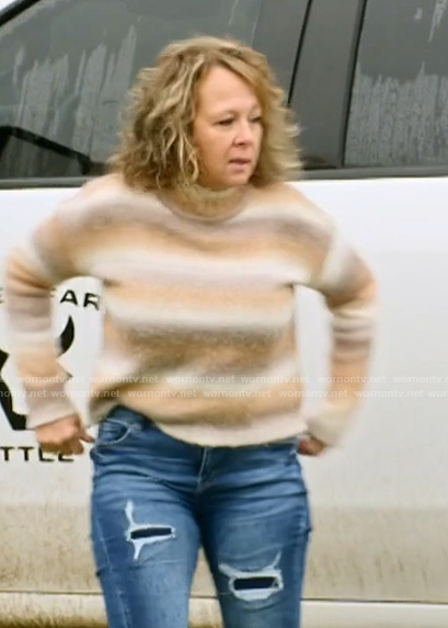 Tessa’s stripe turtleneck sweater on The McBee Dynasty Real American Cowboys