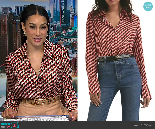 Favorite Daughter The Take Me Seriously Bodysuit in Retro Rouge Hounds worn by Morgan Radford on NBC News Daily