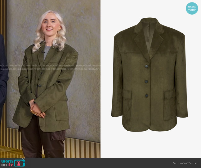 The Frankie Shop Merida Faux Suede Blazer in Khaki worn by Holly Jackson on Good Morning America