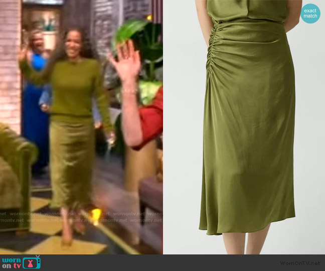 Theory Crushed Satin Midi-Skirt worn by Sunny Hostin on The View