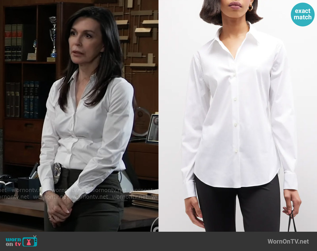 Theory Tenia Luxe Stretch Cotton Top worn by Anna Devane (Finola Hughes) on General Hospital