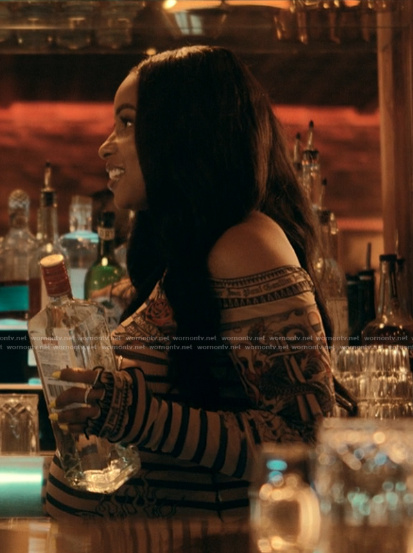 Tiffany’s black mesh printed dress on The Chi