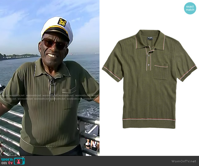 Todd Snyder Italian Cotton Silk Tipped Riviera Sweater Polo in Oak Moss worn by Al Roker on Today
