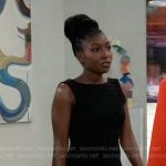 Trina’s black textured mini dress on General Hospital