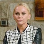 Galyna’s tweed jacket with leather sleeves on The McBee Dynasty Real American Cowboys