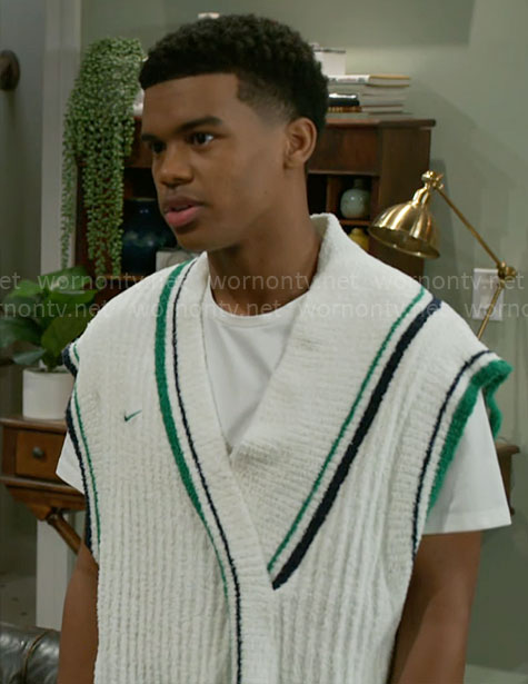Tyrell’s sewater vest with green trims on Beyond the Gates