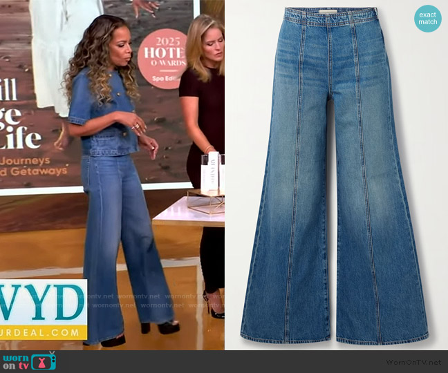 Ulla Johnson The Bianca paneled high-rise wide-leg jeans worn by Sunny Hostin on The View