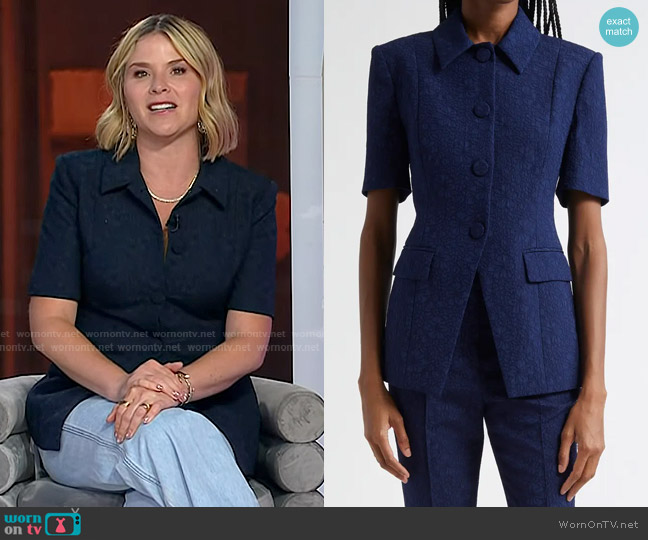 Veronica Beard Bodie Jacquard Jacket in Navy worn by Jenna Bush Hager on Today