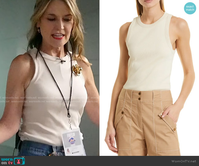 Veronica Beard Jordyn Cropped Tank Top in Limestone worn by Savannah Guthrie on Today