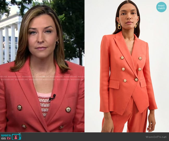 Veronica Beard Miller Stretch-Linen Dickey Jacket in Persimmon worn by Mary Bruce on Good Morning America