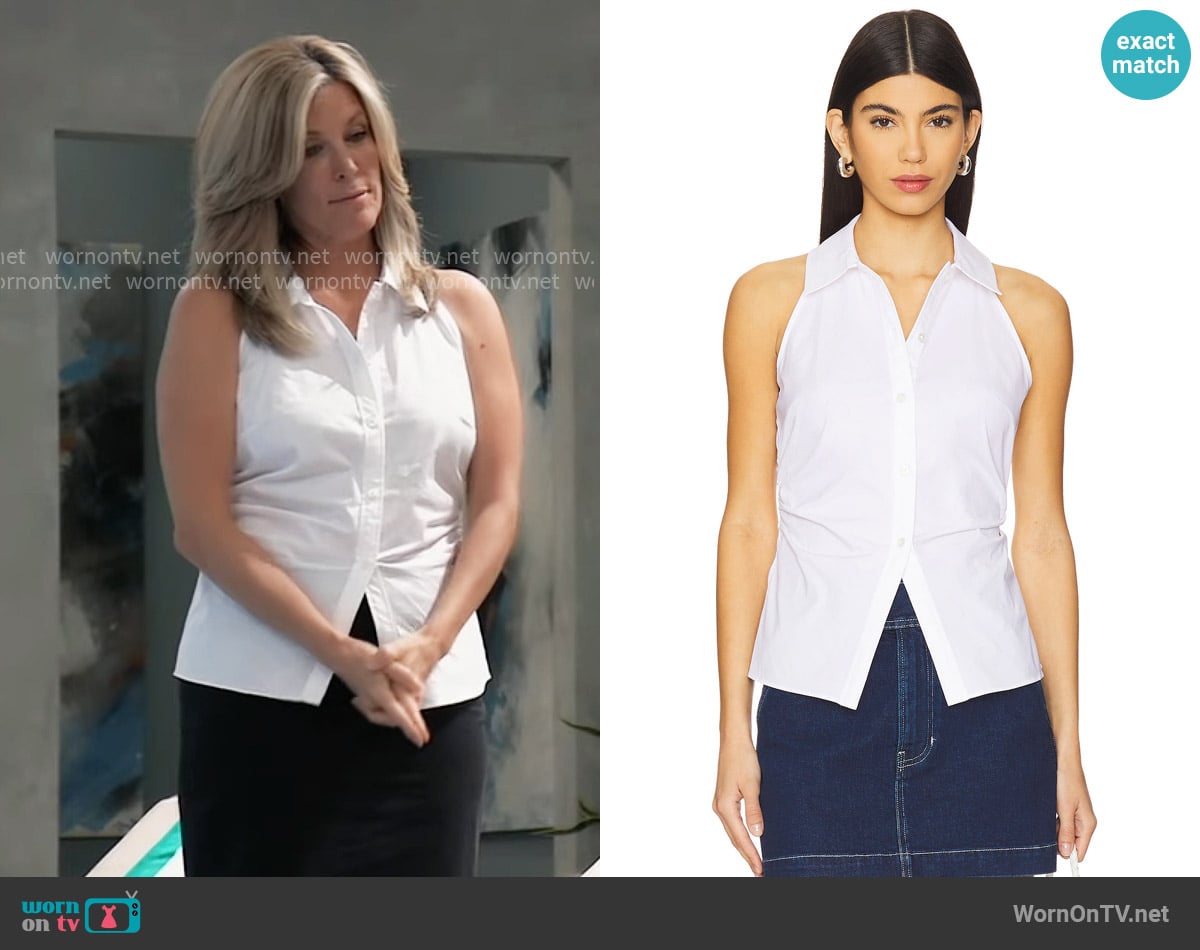 Veronica Beard Regina Shirt in White worn by Carly Spencer (Laura Wright) on General Hospital