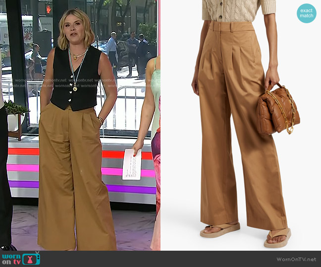 Veronica Beard Rennert Pleated Pants in Light brown worn by Jenna Bush Hager on Today
