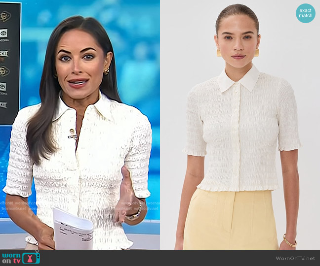 Veronica Beard Silvana Top in Dove worn by Kaylee Hartung on Today