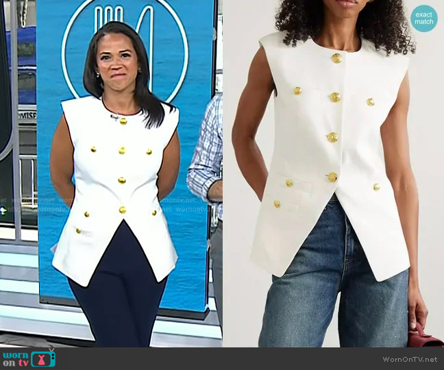 Veronica Beard Tamara Linen Vest in Off-White worn by Laura Jarrett on Today