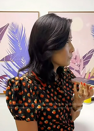 Vicky’s black fruit print puff sleeve top on Today