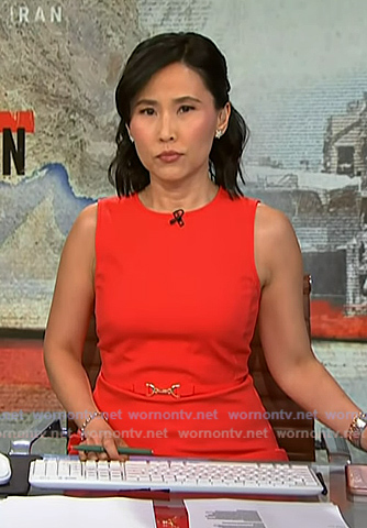 Vicky’s red belted midi dress on NBC News Daily