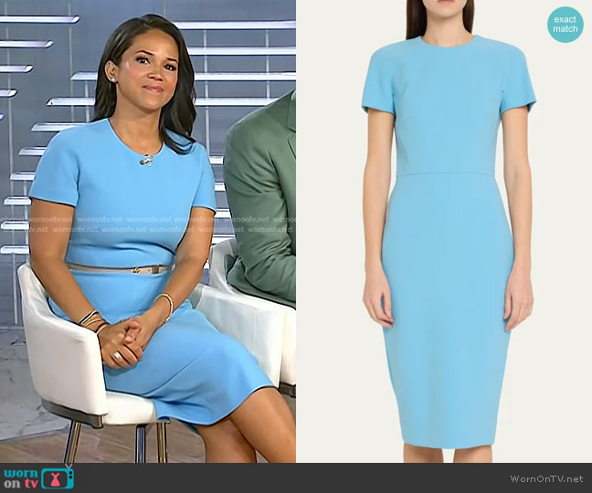 Victoria Beckham Fitted Wool Midi Dress in periwinkle worn by Laura Jarrett on Today