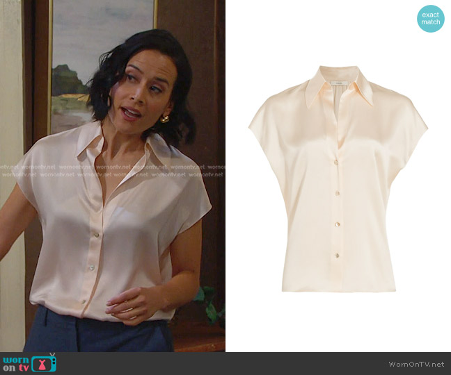 Vince Cap-Sleeve Silk Blouse in Chiffon worn by Amy Choi (Shi Ne Nielson) on Days of our Lives