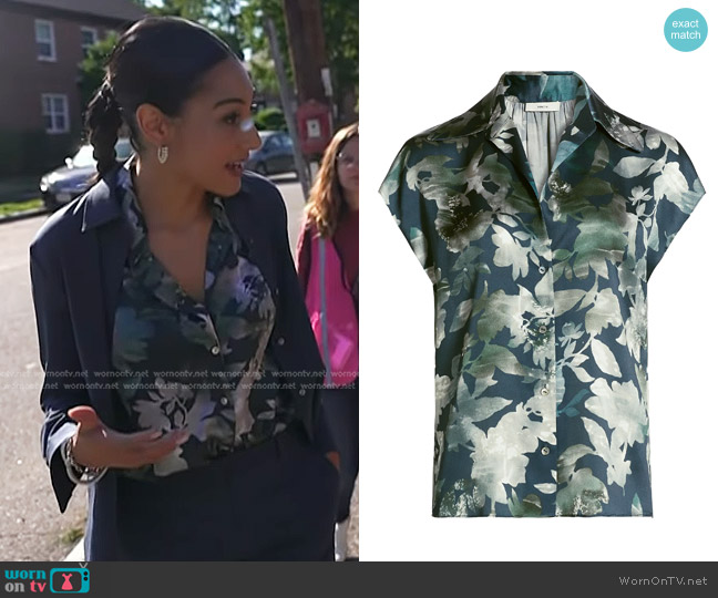 Vince Shimmer Lake Silk Blouse in Deep Sea worn by Morgan Radford on NBC News Daily