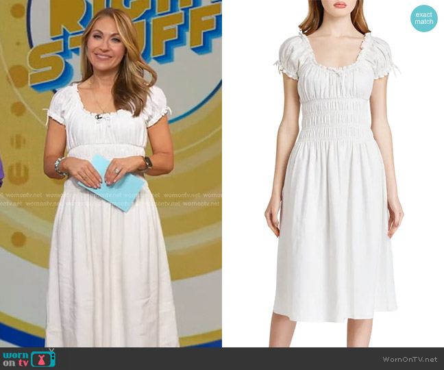 Wayf Adelina Shirred Linen Blend Midi Dress in Ivory worn by Lori Bergamotto on Good Morning America