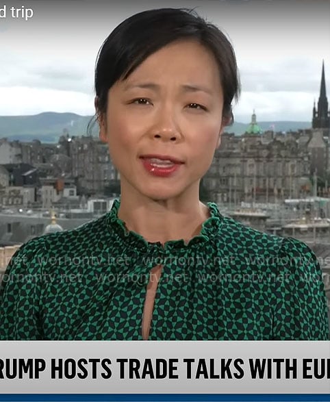 Weijia Jiang’s green geometric print dress on CBS Mornings