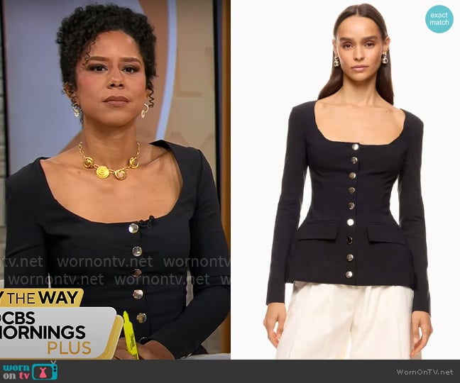 WEWOREWHAT Boat Neck Peplum Blazer worn by Adriana Diaz on CBS Mornings